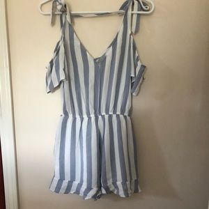 Blue and white romper